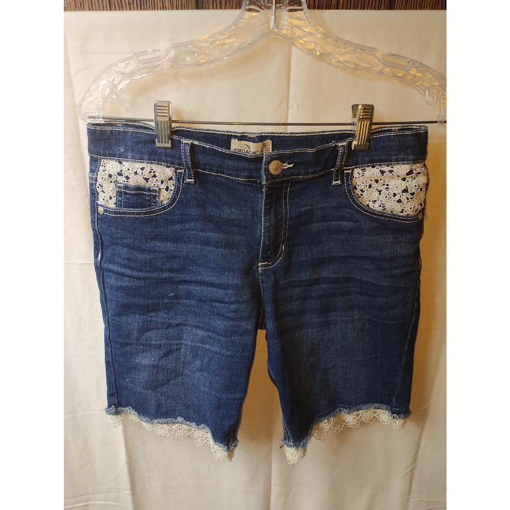 Jordache Womens Junior Shorts med rise lace distressed stretch Denim Size 16